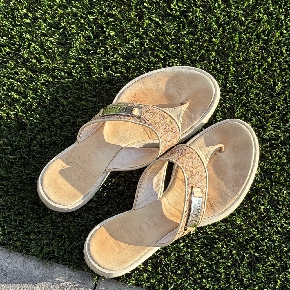 Dior Women's Beige and Gold Sandals